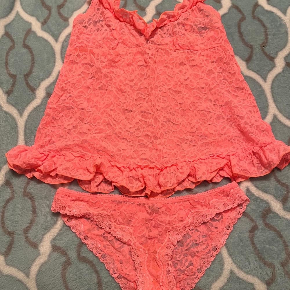 Victoria's Secret Coral Lace Lingerie Set